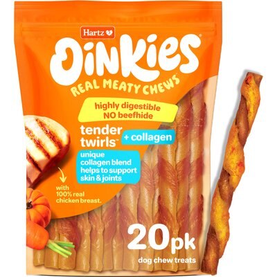 Hartz Hartz Oinkies Tender Twirls + Collagen for Skin & Joints Rawhide-Free Natural Dog Treats, 20 count
