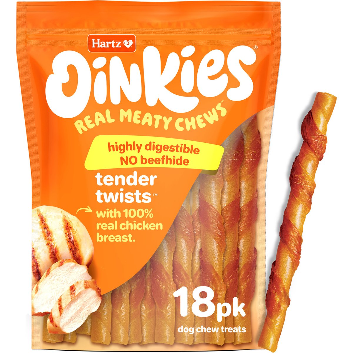 Hartz Oinkies Tender Twists Real Chicken Breast Highly Digestible Rawhide‑Free Dog Chews, 108 count bundle