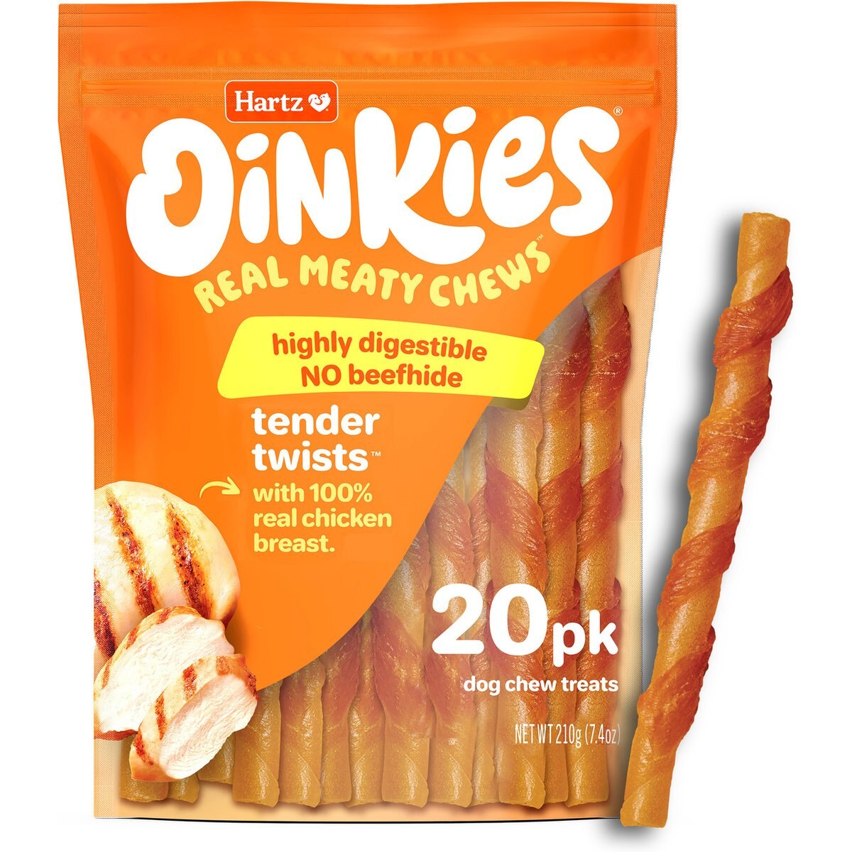Hartz Oinkies Tender Twists Real Chicken Breast Highly Digestible Rawhide‑Free Dog Chews, 20 count