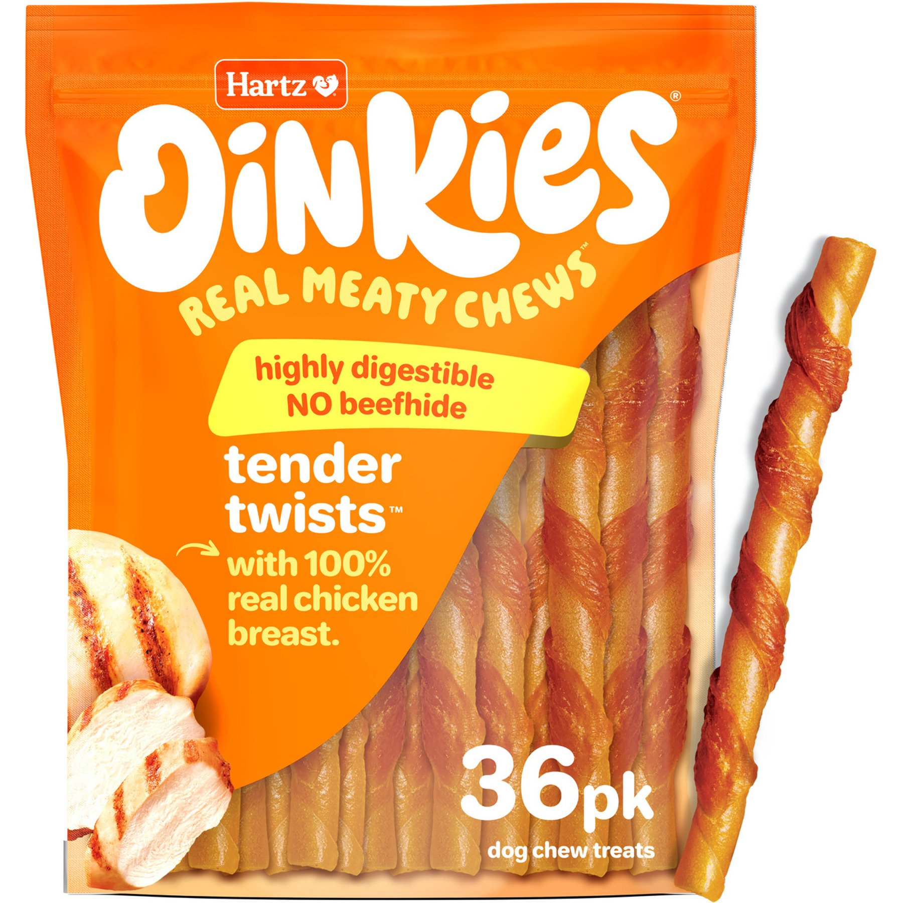 Hartz Oinkies Tender Twists Real Chicken Breast Highly Digestible Rawhide‑Free Dog Chews, 36 count