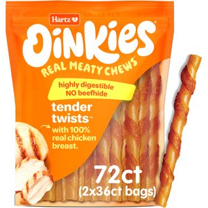 Hartz Oinkies Tender Twists Real Chicken Breast Highly Digestible Rawhide‑Free Dog Chews, 72 count