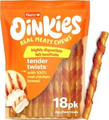 Hartz Oinkies Tender Twists Real Chicken Breast Highly Digestible Rawhide‑Free Dog Chews, 18 count