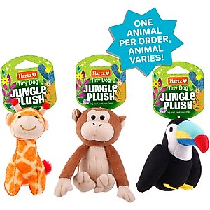 Hartz Tiny Dog Jungle Squeaky Plush Dog Toy, Character Varies, 1 count