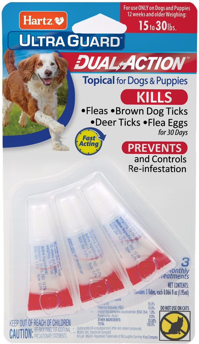 Hartz UltraGuard Dual Action Flea & Tick Spot Treatment for Dogs, 15-30 lbs