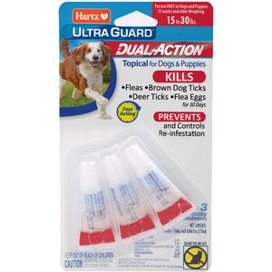 Hartz UltraGuard Dual Action Flea & Tick Spot Treatment for Dogs, 15-30 lbs, 3 Doses (3-mos. supply)