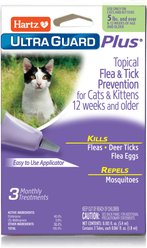 Hartz UltraGuard Plus Flea & Tick Spot Treatment for Cats, over 5 lbs, 3 Doses (3-mos. supply)