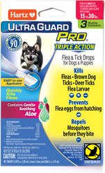 Hartz UltraGuard Pro Triple Action Flea & Tick Spot Treatment for Dogs, 15-30 lbs, 3 Doses (3-mos. supply)
