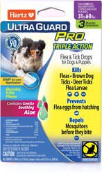 Hartz UltraGuard Pro Triple Action Flea & Tick Spot Treatment for Dogs, 31-60 lbs, 3 Doses (3-mos. supply)