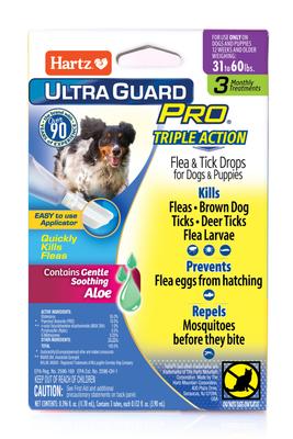 Show full view: Hartz UltraGuard Pro Triple Action Flea & Tick Spot Treatment for Dogs, 31-60 lbs, 3 Doses (3-mos. supply) slide 1 of 10