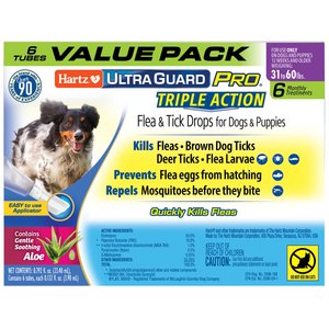 Hartz UltraGuard Pro Triple Action Flea & Tick Spot Treatment for Dogs, 31-60 lbs