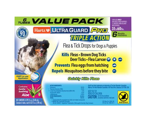 Show full view: Hartz UltraGuard Pro Triple Action Flea & Tick Spot Treatment for Dogs, 31-60 lbs, 6 Doses (6-mos. supply) slide 1 of 10