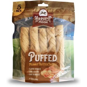 Harvest Moon Hide Free 5-in Peanut Butter Puffed Twist Dog Treat, 5 count