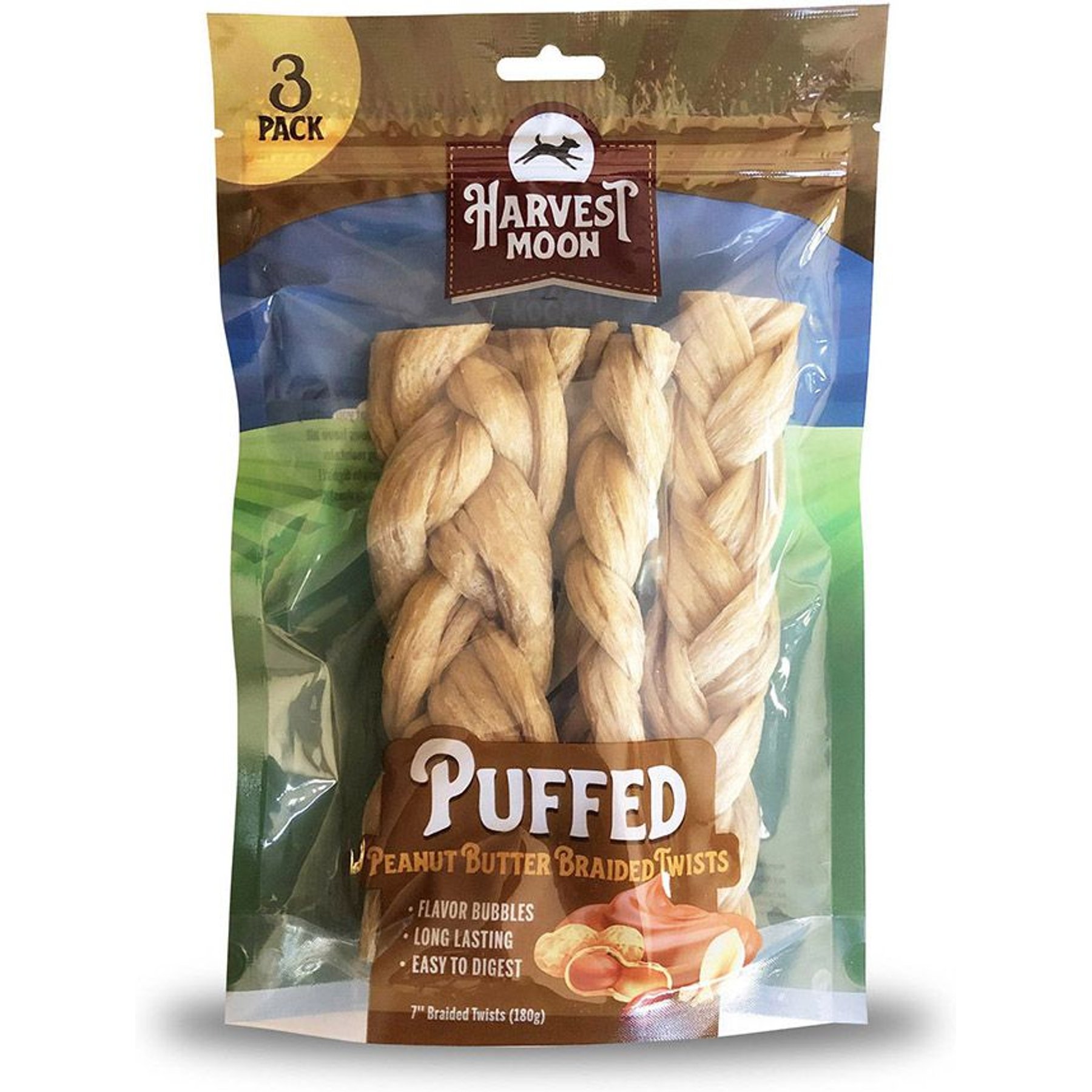 Harvest Moon Hide Free 7-in Peanut Butter Dog Hard Chew Treat, 3 count