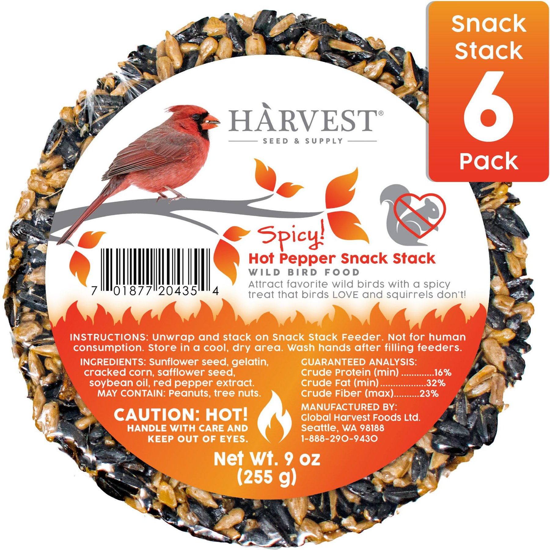 Harvest Seed & Supply Hot Pepper Snack Stack Wild Bird Food, 9-oz cake, 6 count