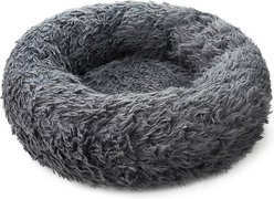 HDP Round Fuzzy Bolster Dog Bed, Grey