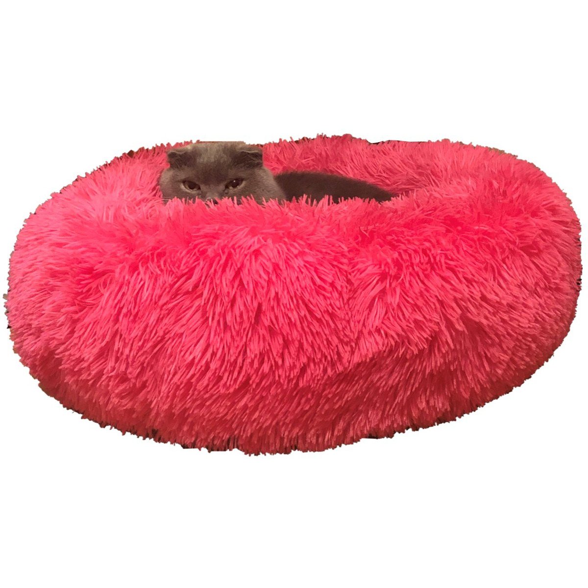 HDP Round Fuzzy Bolster Dog Bed, Pink