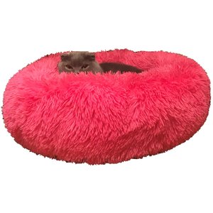 HDP Round Fuzzy Bolster Dog Bed, Pink