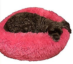 HDP Round Fuzzy Bolster Dog Bed, Pink slide 2 of 2