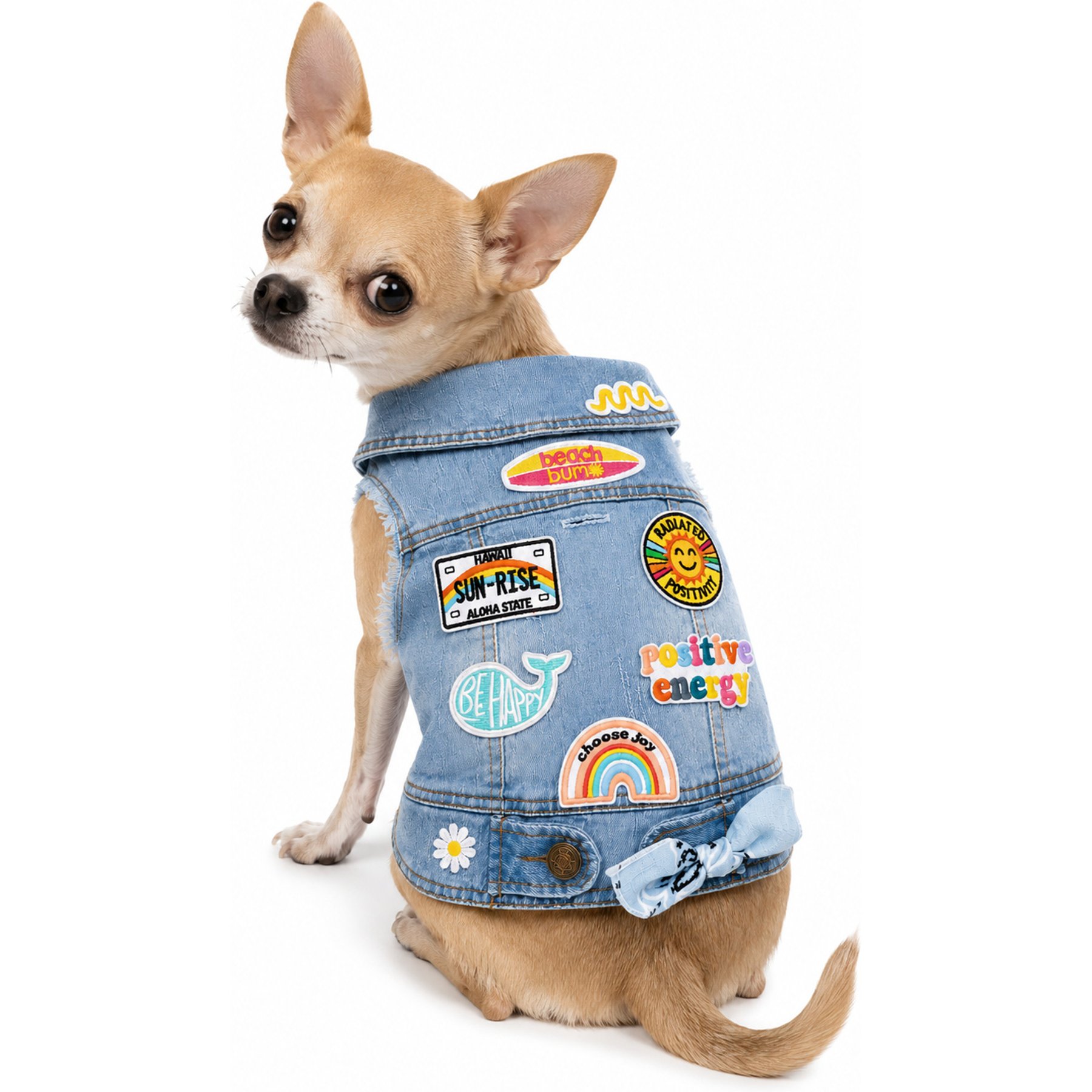 Heads or Tails Pup Positivity Leash Opening Dog Vest, Blue Denim, Small