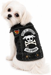 Heads or Tails Pup Pups of Anarchy Leash Opening Dog Vest, Black Denim, X-Small