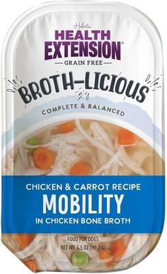 Show full view: Health Extension Broth-Licious Mobility Grain-Free Chicken & Carrot in Chicken Bone Broth Wet Dog Food, 3.5-oz tray, case of 12 slide 3 of 9