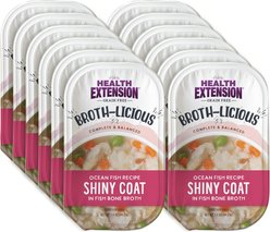 Health Extension Broth-Licious Shiny Coat Grain-Free Ocean Fish in Fish Bone Broth Wet Dog Food, 3.5-oz tray, case of 12