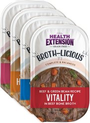 Health Extension Broth-Licious Variety Pack Grain-Free Bits in Broth Wet Dog Food, 3.5-oz tray, case of 10