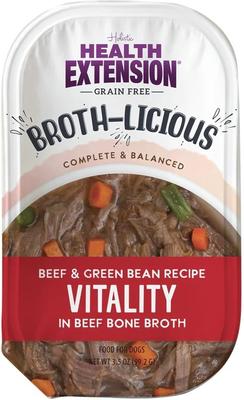Show full view: Health Extension Broth-Licious Variety Pack Grain-Free Bits in Broth Wet Dog Food, 3.5-oz tray, case of 10 slide 3 of 10