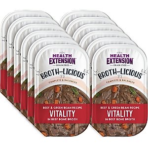 Health Extension Broth-Licious Vitality Grain-Free Beef & Green Bean in Beef Bone Broth Wet Dog Food, 3.5-oz tray, case of 12
