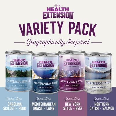 Show full view: Health Extension Geo Variety Pack Grain-Free Wet Dog Food, 12.5-oz can, case of 12 slide 3 of 11