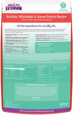 Show full view: Health Extension Grain-Free Buffalo & Whitefish Recipe Dry Dog Food, 1-lb bag slide 3 of 12