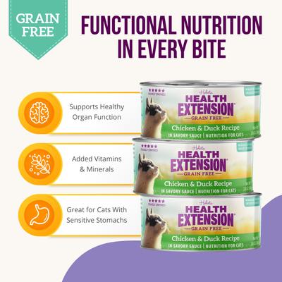 Show full view: Health Extension Grain-Free Chicken & Duck Recipe Canned Cat Food, 2.8-oz, case of 24 slide 6 of 12