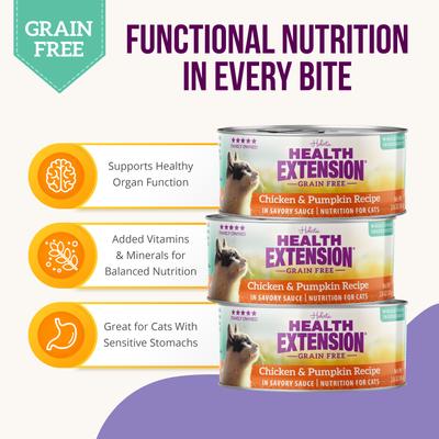 Show full view: Health Extension Grain-Free Chicken & Pumpkin Recipe Canned Cat Food, 2.8-oz, case of 24 slide 5 of 11