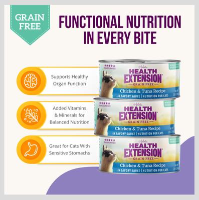 Show full view: Health Extension Grain-Free Chicken & Tuna Recipe Canned Cat Food, 2.8-oz, case of 24 slide 5 of 10