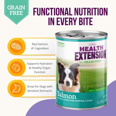 Show full view: Health Extension Grain-Free Salmon Entree Canned Dog Food, 12.5-oz, case of 12 slide 5 of 12