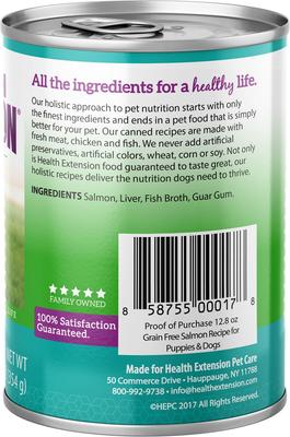 Show full view: Health Extension Grain-Free Salmon Entree Canned Dog Food, 12.5-oz, case of 12 slide 4 of 12