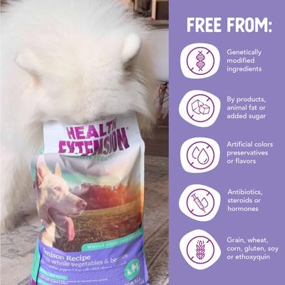 Show full view: Health Extension Grain-Free Venison & Sweet Potato Recipe Dry Dog Food, 10-lb bag slide 7 of 12