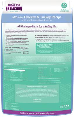 Show full view: Health Extension Little Bites Grain-Free Chicken & Turkey Recipe Dry Dog Food, 3.5-lb bag slide 3 of 11