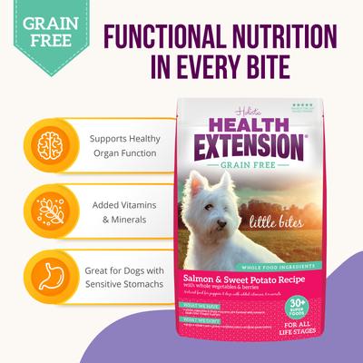 Show full view: Health Extension Little Bites Grain-Free Salmon Recipe Dry Dog Food, 3.5-lb bag slide 5 of 11