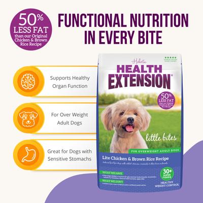 Show full view: Health Extension Little Bites Lite Chicken & Brown Rice Recipe Dry Dog Food, 4-lb bag slide 6 of 12