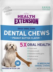 Health Extension Peanut Butter Flavored Medium Dental Dog Treats, 8 count