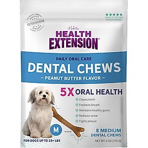 Health Extension Peanut Butter Flavored Medium Dental Dog Treats, 8 count