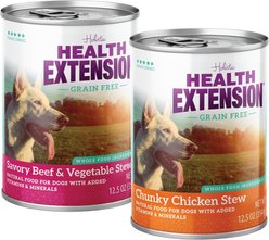 Health Extension Stew Variety Pack: Beef, Chicken, Turkey Wet Dog Food, 12-oz can, 12 count
