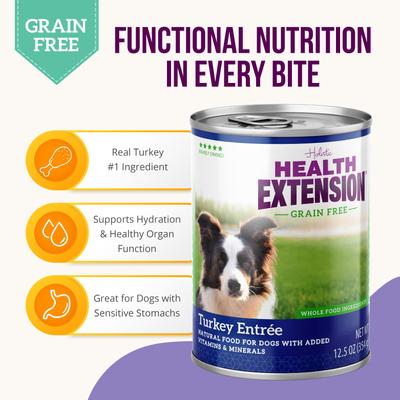 Show full view: Health Extension Turkey Entree Canned Dog Food, 12.5-oz can, 12 count slide 5 of 9
