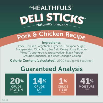 Show full view: Healthfuls Deli Sticks Pork & Chicken Human-Grade Gluten-Free Soft & Chewy Dog Treats, 10 count bag slide 6 of 10