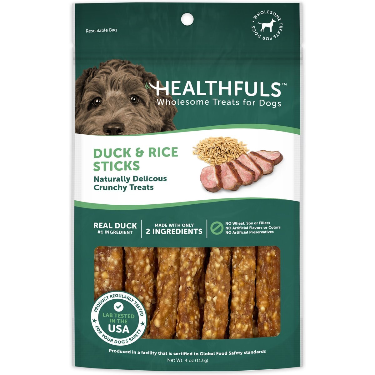 Healthfuls Duck & Rice Sticks Jerky Dog Treats, 4-oz bag