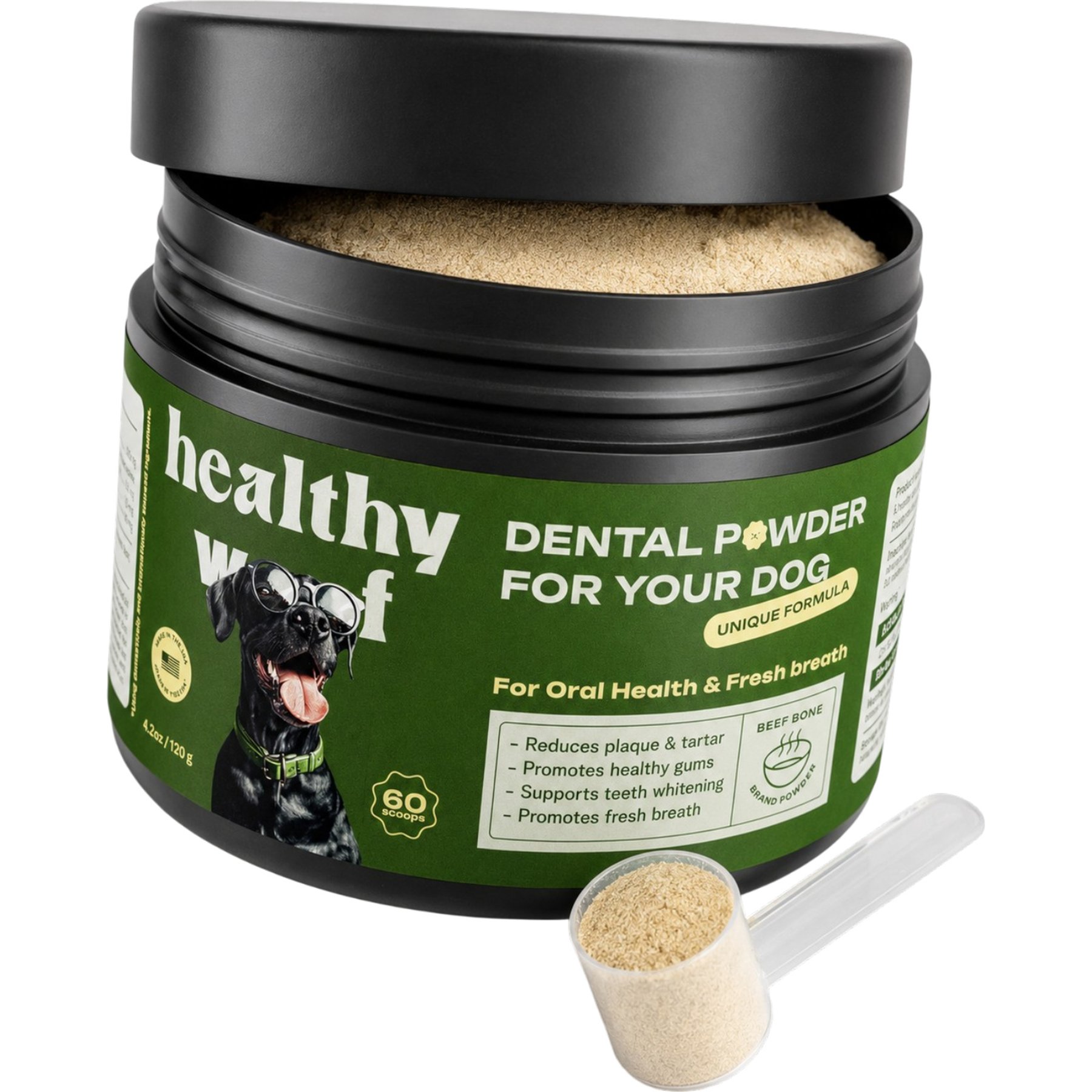 Healthy Woof Oral Care Bone Broth Dental Powder Supplement for Dogs, 4.2-oz jar