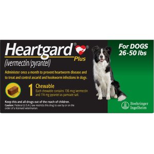 Heartgard Plus Chew for Dogs, 26-50 lbs, (Green Box), 1 Chew (1-mo. supply)