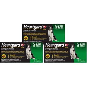 Heartgard Plus Chew for Dogs, 26-50 lbs, (Green Box), 3 Chews (3-mos. supply)