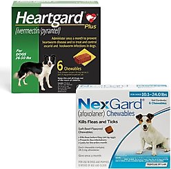 Heartgard Plus Chew for Dogs, 26-50 lbs, (Green Box), 6 Chews (6-mos. supply) & NexGard Chew for Dogs, 10.1-24 lbs, (Blue Box), 6 Chews (6-mos. supply)